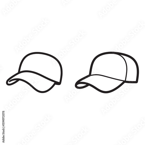 Two black outlined baseball caps side view headwear accessory