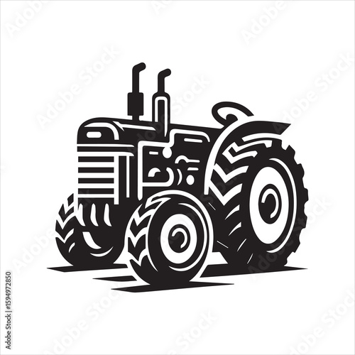 Bold Black Tractor Silhouette with Detailed Wheels and Exhaust Pipes.
