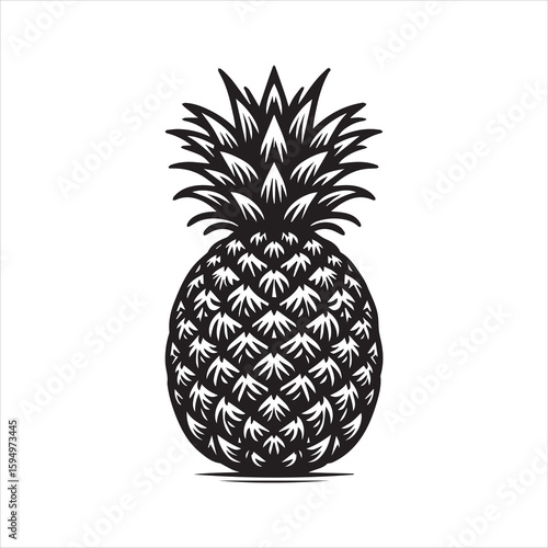 Elegant Black and White Silhouette of a Pineapple.
