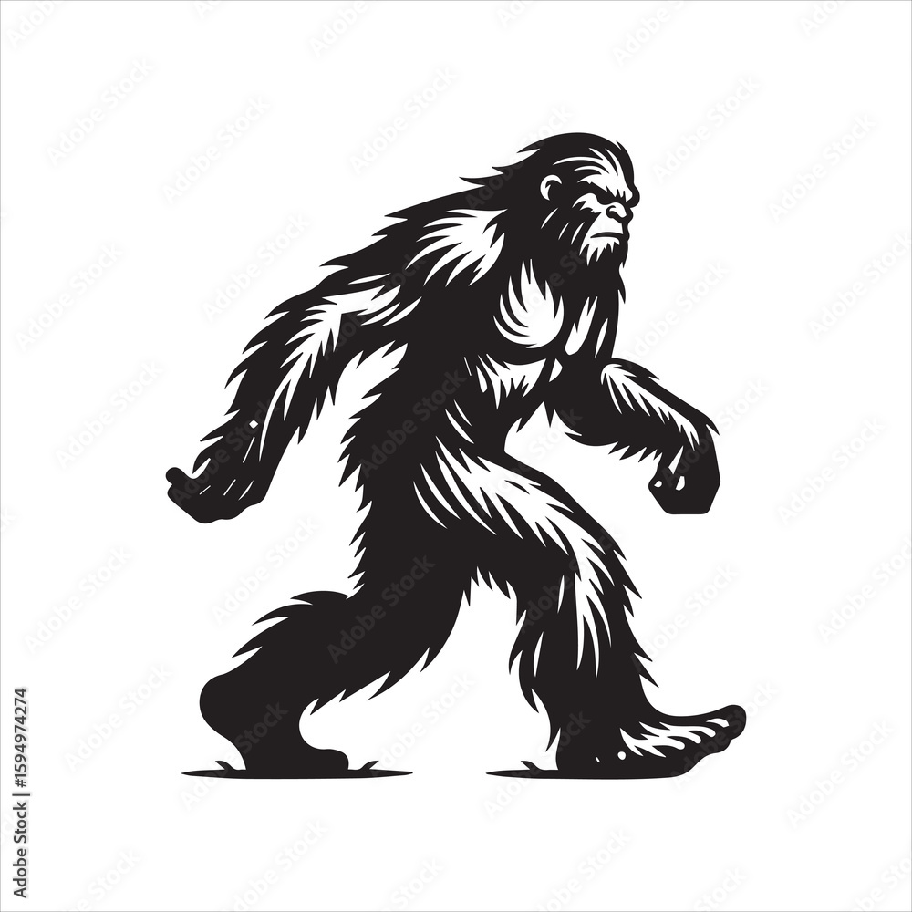 Obraz premium Silhouette of a walking Bigfoot a legendary cryptid creature in profile.