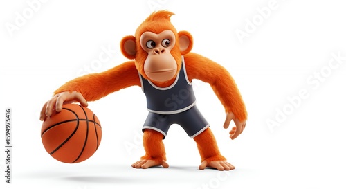 Cartoon orangutan playing basketball