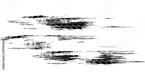 Tire tread marks, wheel textures, tire marks - car racing, motocross, drift, rally, off-road and others. Vector black isolated texture in grunge style with splashes.eps10