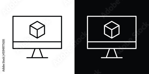 Computer simulation icon Editable stroke vector pack, suitable for web designs.
