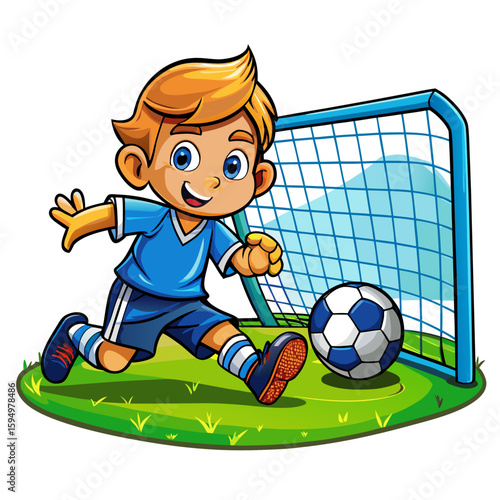 Cartoon little boy playing footbal