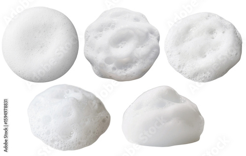 Set of Fluffy White Foam Textures on Transparent Background