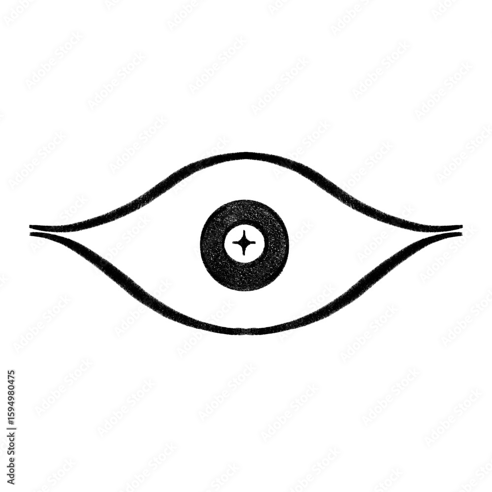 Obraz premium ‪Hand Drawn Eye Doodle, Vision Line Sketch, Eyes Crayon Cartoon, Eyes Brush Illustration, Abstract Mystical Emotional Spiritual Icon, Sparkling eye Sticker Tattoo Graphic Black and White Elements.‬