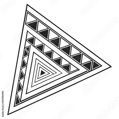 Layered triangles with receding depth in monochromatic tones, for abstract or geometric art.