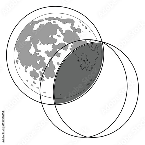 Lunar eclipse with two circles, isolated on a clean background for celestial events.