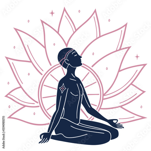 Meditating silhouette with subtle energy aura, isolated on a clean background for peace or wellness.