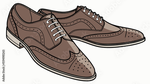 Stylish brown leather wingtip brogue dress shoes vector illustration for men's fashion and footwear design