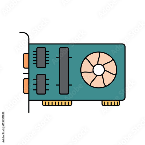 graphic card lineal color line icon with white background vector stock illustration