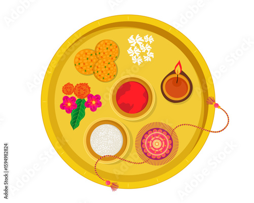 raksha bandhan thali with rakhi festival social media post vector illustration 