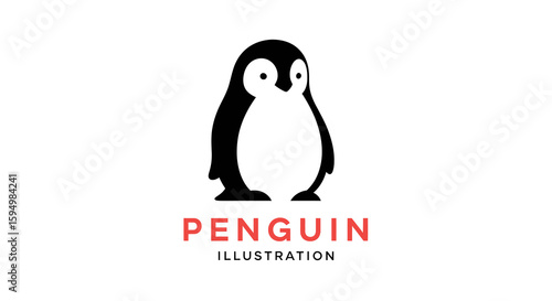 Charming Black and White Penguin Character Illustration with Big Eyes