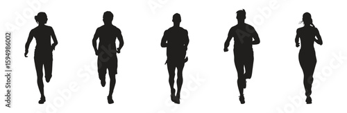 Silhouette of People Jogging – Front View