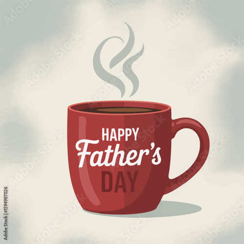 Father's Day Coffee Mug: A festive red coffee mug brimming with rich, steaming coffee, the message Happy Father's Day is elegantly scripted across its surface, perfect for celebrating dads