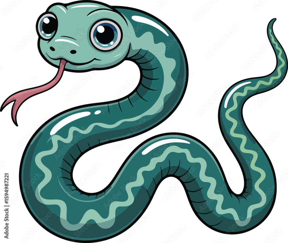 Obraz premium Cute Cartoon Snake with its tongue out, illustrating playful personality. Vivid colors showcase this friendly reptile in animated form