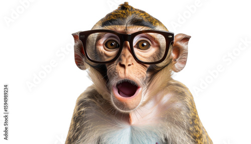 silly monkey wearing oversized glasses, expressing surprise and joy. This playful image captures fun and quirky nature of animals isolated on transparent background 