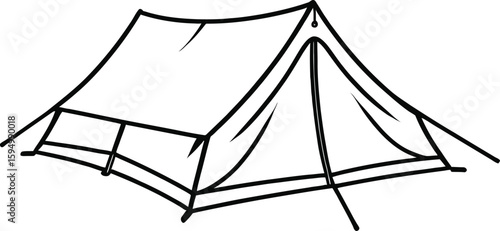 Camping Tent Black And White Line Art For Outdoor Adventure Designs And Recreational Graphics Suitable For Website Illustrations Travel Guides And Educational Resources On Camping Gear