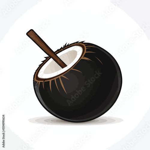 Stylized Coconut Drink Illustration Dark Charcoal Theme Tropical Beverage Graphic For Summer Designs Health Food Projects And Exotic Drink Concepts