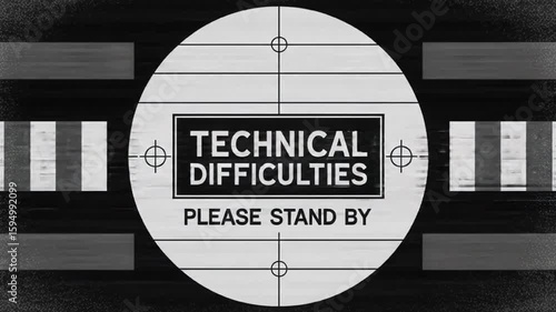 Technical Difficulties: An antique television screen displays a message announcing Technical Difficulties, a visual representation of technology's limitations and temporary setbacks.