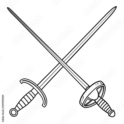 Fencing swords crossed with minimal grip, isolated on a clean background for sport or combat.