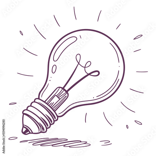 Floating lightbulb with single filament, isolated on a clean background for ideas or innovation.