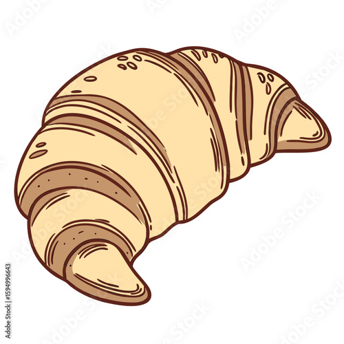 Freshly baked croissant with flaky texture, isolated on a clean background for pastries.