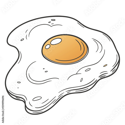 Fried egg with runny yolk, isolated on a clean white background for breakfast or food.