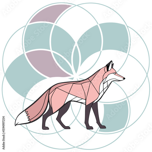 Geometric fox silhouette with overlapping pastel shapes, isolated for modern nature art.
