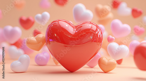 Romantic Red Heart on Soft Pink Background