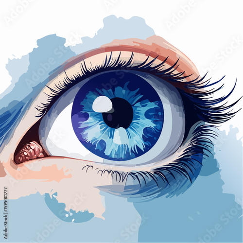 the pupil dilates. the eye blinks. A water color painting. extreme close up of a dialated pupil