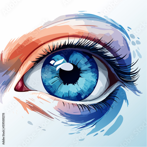 the pupil dilates. the eye blinks. A water color painting. extreme close up of a dialated pupil