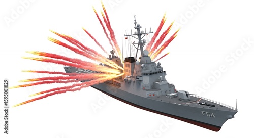 War ship under attack graphic illustration