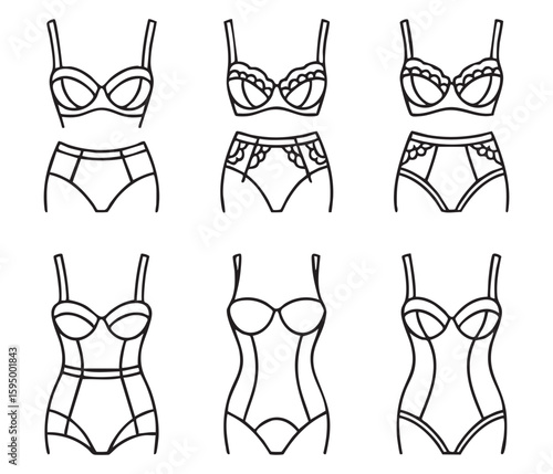 women undergarments icons, set of line icons, icon sheet