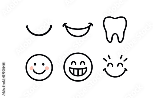 hand drawn cute doodle style isolated Smile curved lips Smile smiling mouth Smile grin out Smile tooth icon Smile cheek blush Smile beam eyes