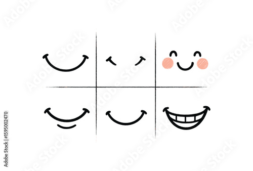 hand drawn cute doodle style isolated Smile crescent arc Smile dimple mark Smile rosy cheeks Smile happy grin Smile mouth curve Smile grin shadow