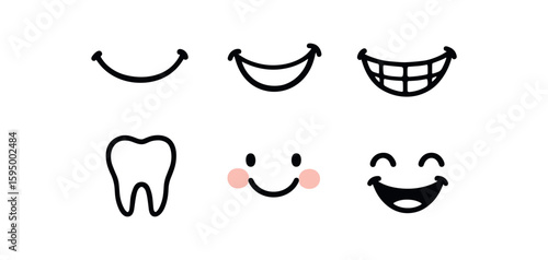 hand drawn cute doodle style isolated Smile curved lips Smile smiling mouth Smile grin out Smile tooth icon Smile cheek blush Smile beam eyes
