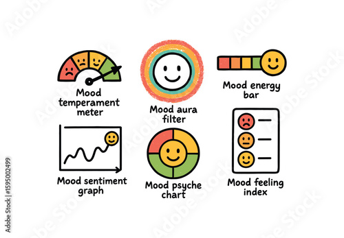 hand drawn cute doodle style isolated Mood temperament meter Mood aura filter Mood energy bar Mood sentiment graph Mood psych chart Mood feeling index