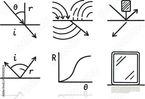 hand drawn cute doodle style isolated reflection ray diagram reflection wavefront model reflection polarization filter reflection indicator reflection coefficient chart reflection mirror surface