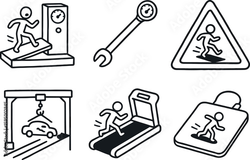 hand drawn cute doodle style isolated slippage friction tester slippage torque wrench slippage warning sign slippage slipway crane slippage treadmill belt slippage sensor pad