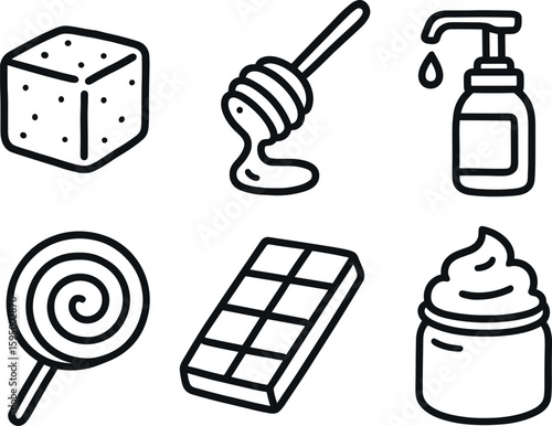 hand drawn cute doodle style isolated sweetness sugar cube sweetness honey drizzle sweetness candy swirl sweetness syrup pump sweetness chocolate bar sweetness marshmallow fluff