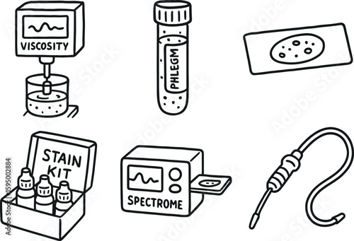 hand drawn cute doodle style isolated phlegm phlegm viscosity meter phlegm culture tube phlegm sample slide phlegm stain kit phlegm spectrometer phlegm suction catheter