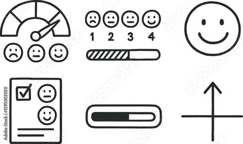 hand drawn cute doodle style isolated satisfaction gauge meter satisfaction rating scale satisfaction smiley face satisfaction feedback form satisfaction progress bar satisfaction threshold marker