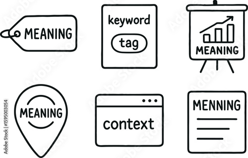 hand drawn cute doodle style isolated meaning concept icon meaning keyword tag meaning legend chart meaning purpose marker meaning context window meaning definition block