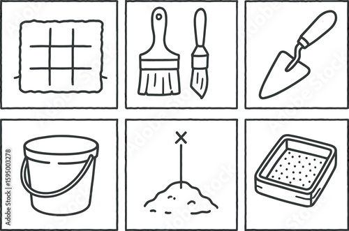hand drawn cute doodle style isolated excavation trench excavation brush excavation trowel excavation bucket excavation datum point excavation soil sieve