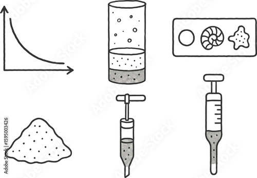 hand drawn cute doodle style isolated sedimentation curve plot sediment settling tube sediment microfossil slide sediment pigment deposit sediment soil sampler sediment density meter