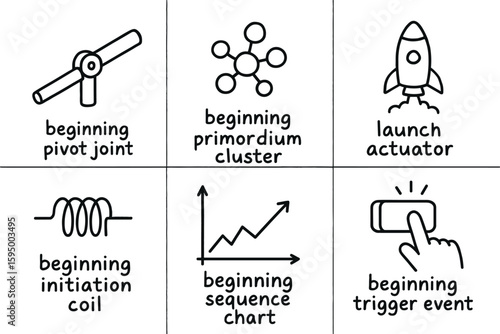 hand drawn cute doodle style isolated beginning pivot joint beginning primordium cluster beginning launch actuator beginning initiation coil beginning sequence chart beginning trigger event