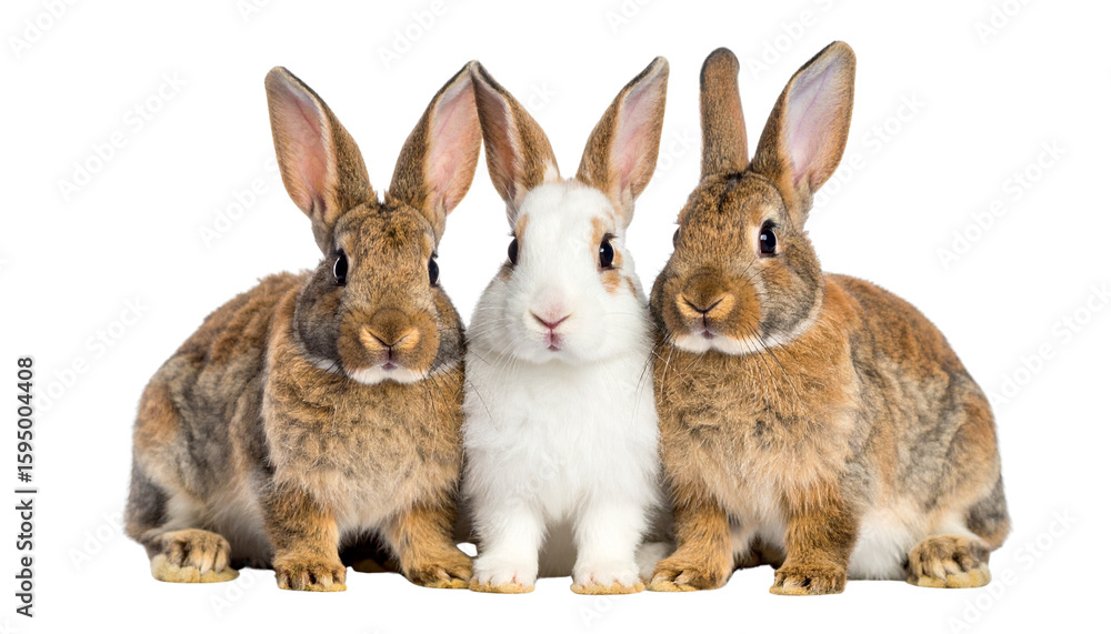 Obraz premium Three Adorable Rabbits Posing , isolated on white background