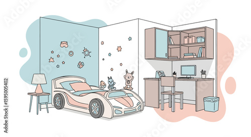 Children's bedroom with toys and furniture for kids room decor