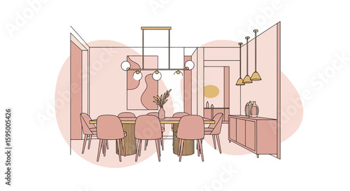 Contemporary dining room with modern furniture and lighting fixtures